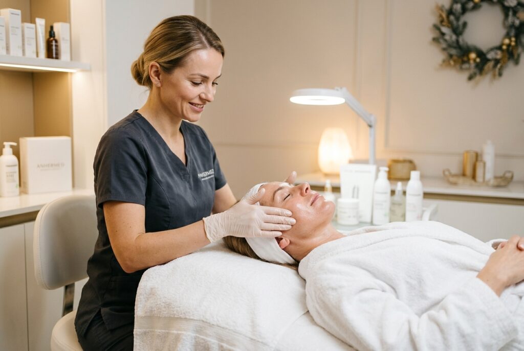 Especialista realizando un tratamiento facial hidratante para mejorar la luminosidad de la piel.